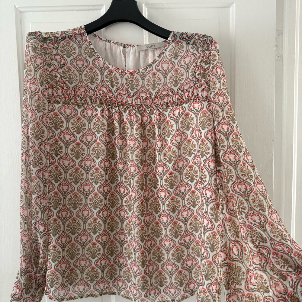 LOFT Pink and Gold Patterned Blouse